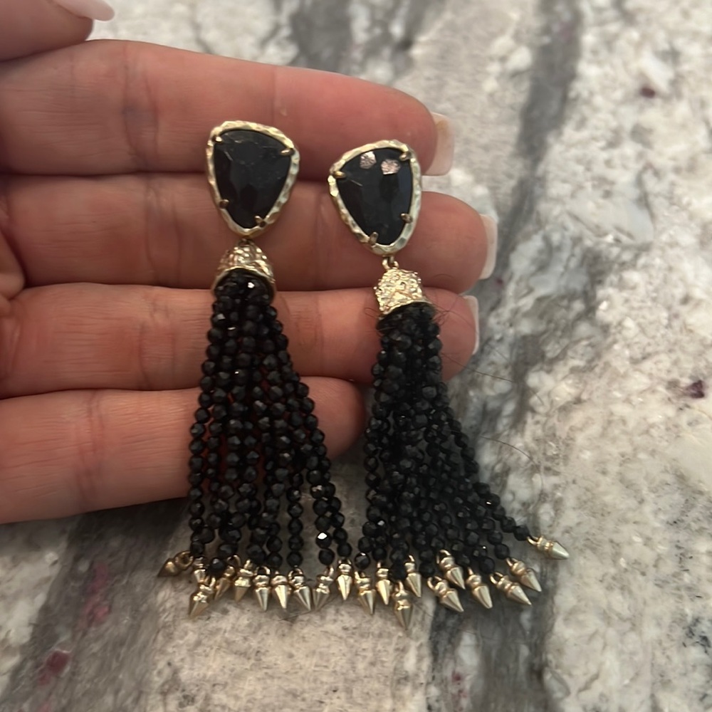 Kendra Scott black and silver bead earrings.